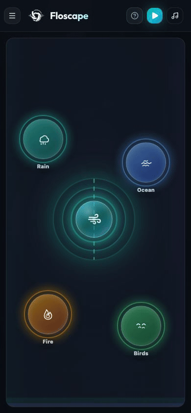 Animated mobile Floscape studio preview showing spaced sound orbs and one active orb moving across the spatial canvas.